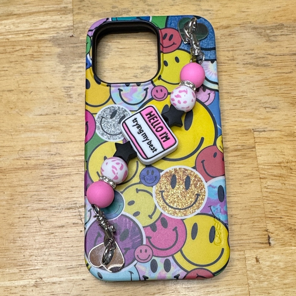 Pink and White Beaded Phone Strap